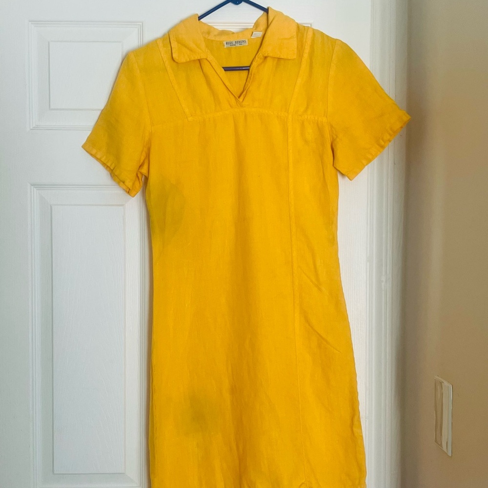 Gorgeous linen Yellow Women's mod Dress Vintag